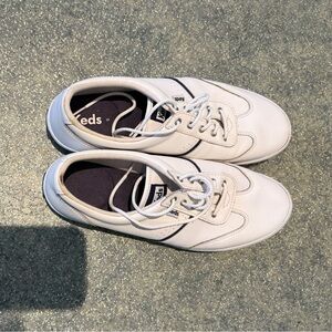 Keds Craze II White Leather Blue Stripe Low Top Ortholite Sneakers, Women's 10